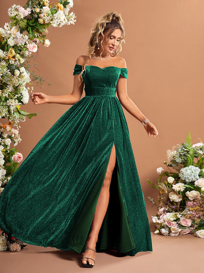 Lady's Glittering One-Sleeve High-Arc Back Bridal Gown For Adults Wedding Party