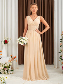 Ruched Bust Lace Up Backless Chiffon Bridesmaid Dress