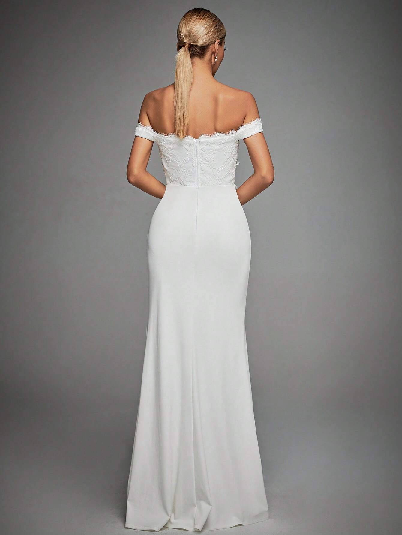 Off Shoulder Split Thigh Bustier Wedding Dress White Elegant Bridal Dress,Bride