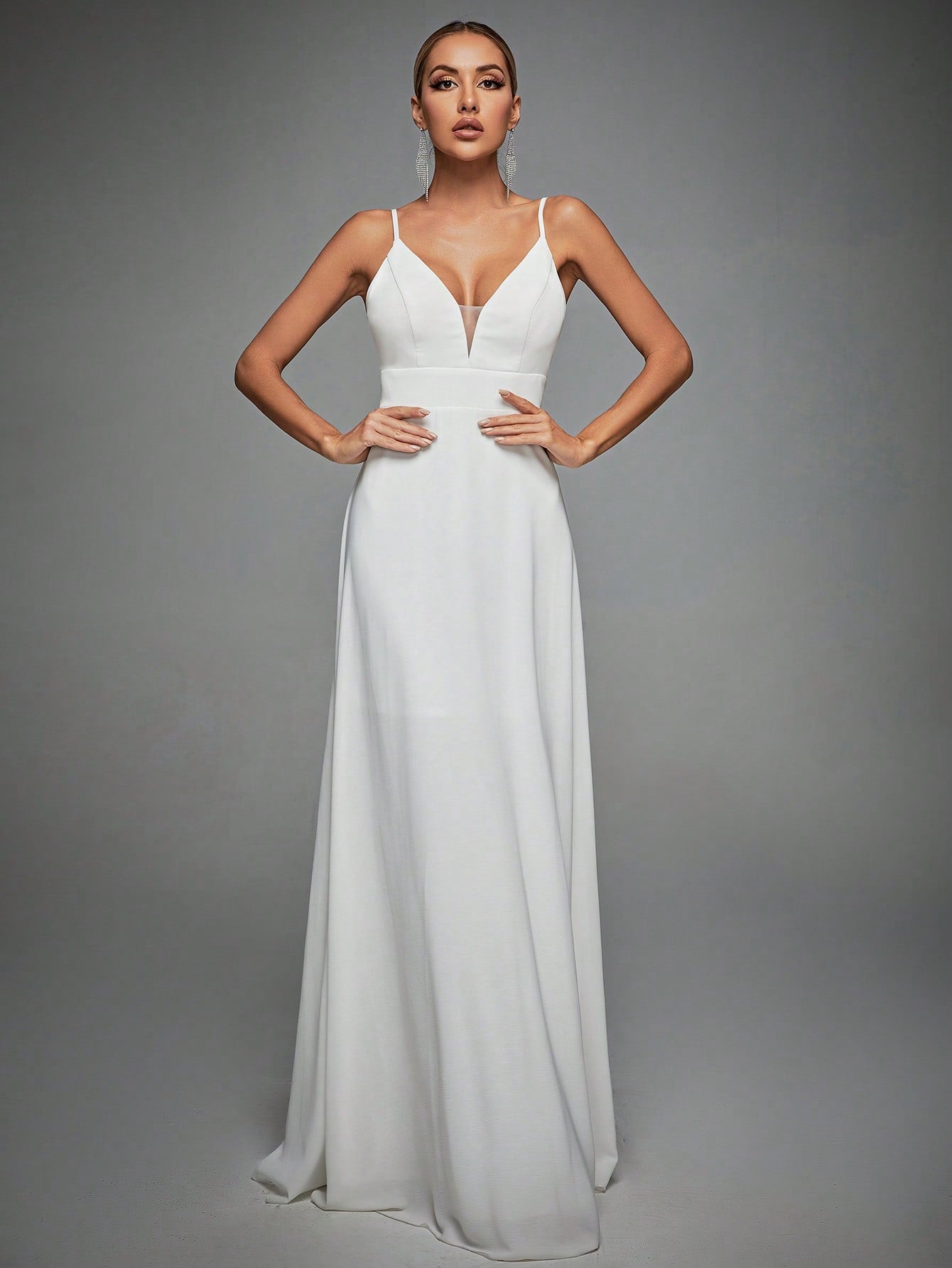 Contrast Lace Backless Cami Wedding Dress White Elegant Bridal Dress,Bride, For Valentine's Day Spring