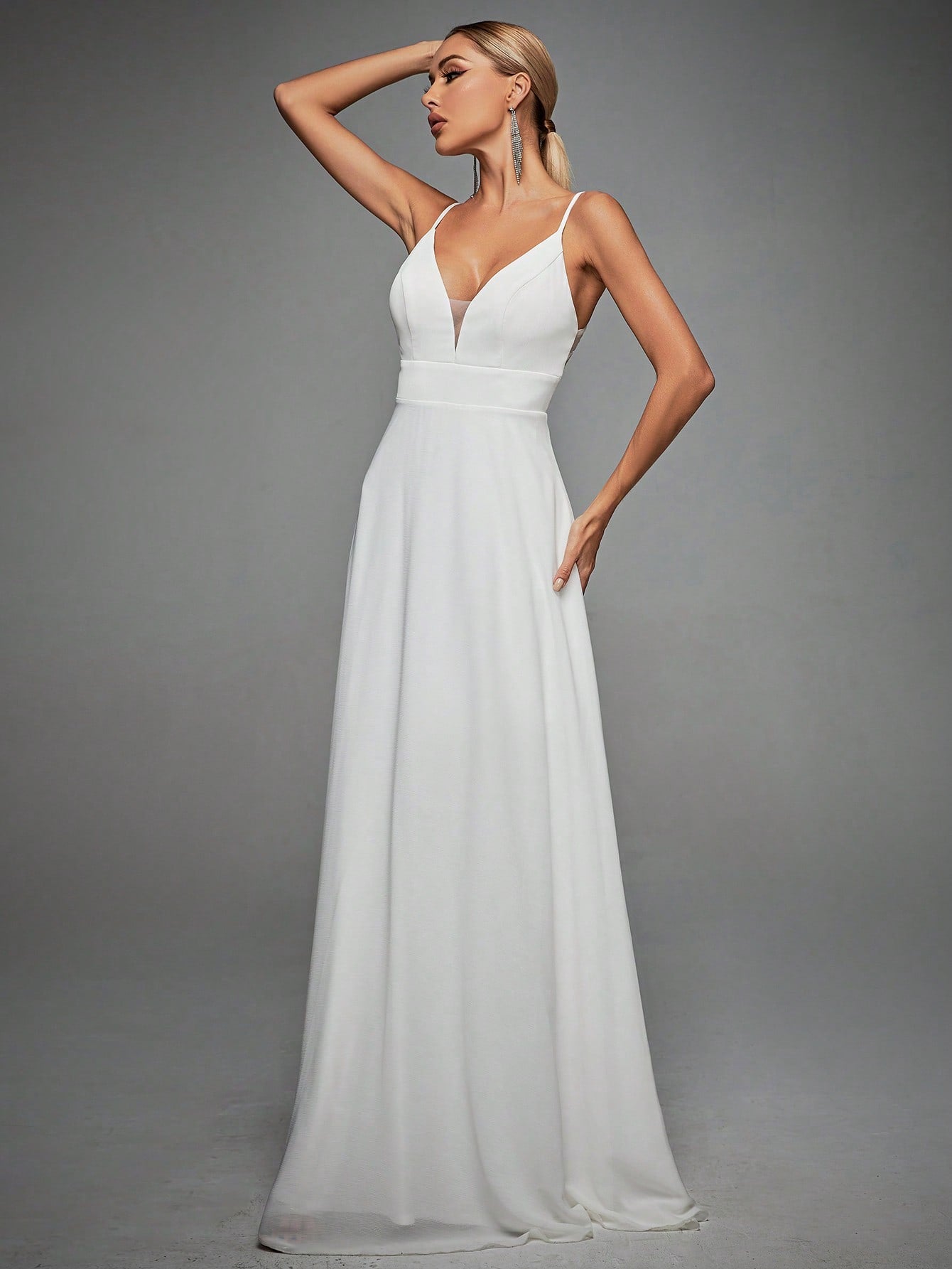 Contrast Lace Backless Cami Wedding Dress White Elegant Bridal Dress,Bride, For Valentine's Day Spring