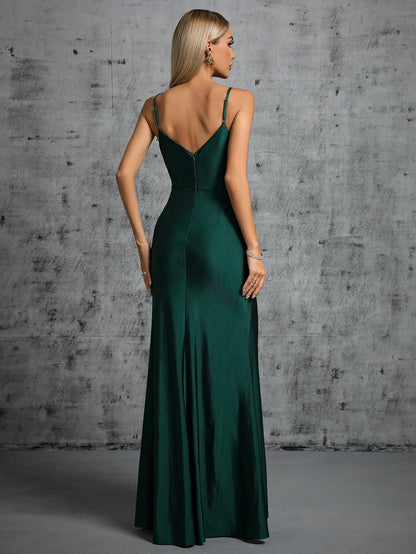 Ruched Split Thigh Bridesmaid Dress Elegant Formal Evening Prom Wedding Guest Gown, For Graduation, Dinner Party Dress