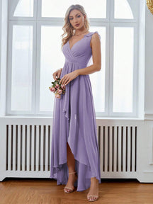 Asymmetric Ruffle Chiffon Elegant Bridesmaid Dress Wedding