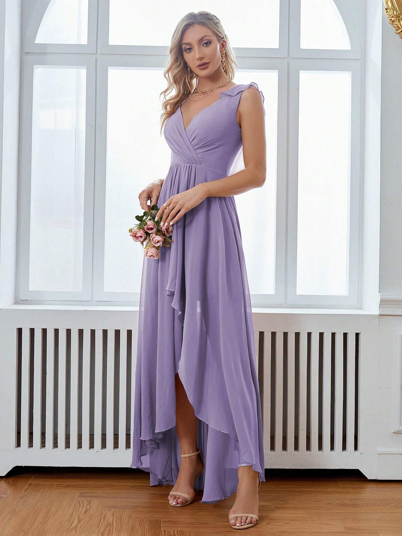 Asymmetrical Ruched Chiffon Elegant Bridesmaid Dress Wedding