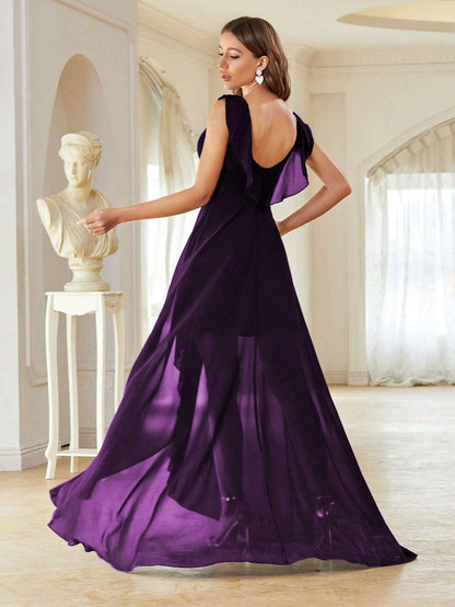 Asymmetrical Ruched Chiffon Elegant Bridesmaid Dress Wedding