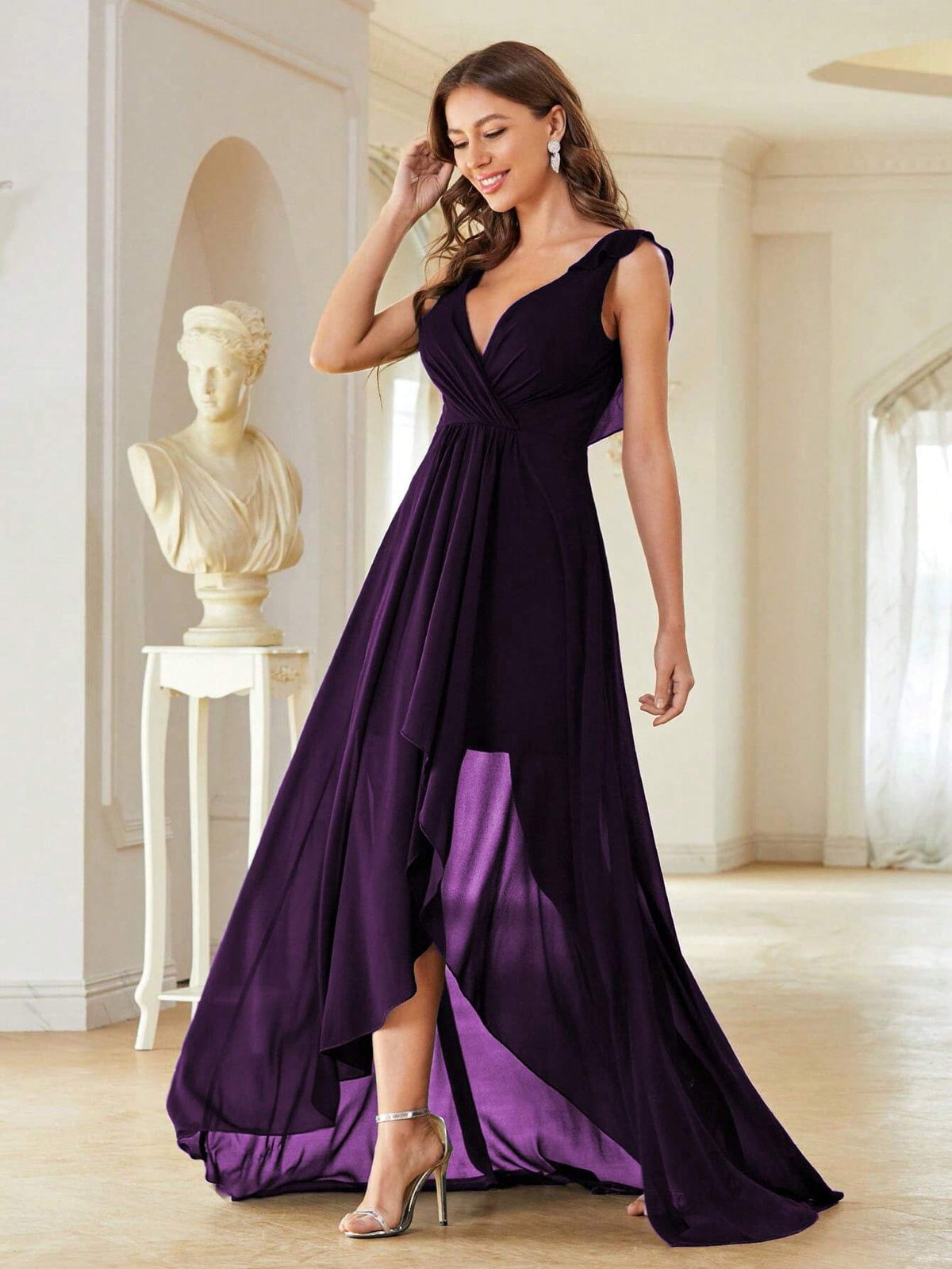 Asymmetrical Ruched Chiffon Elegant Bridesmaid Dress Wedding