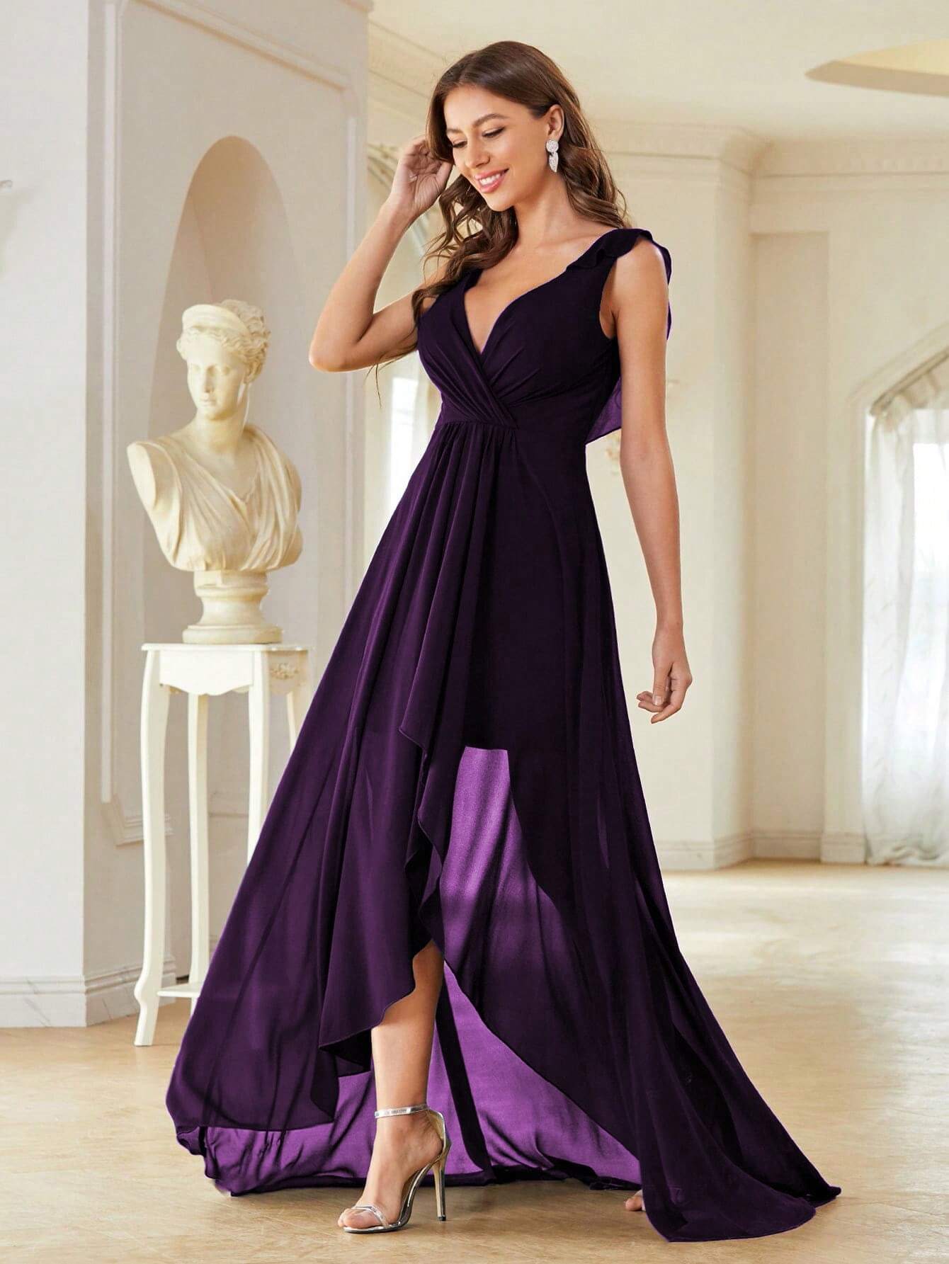 Asymmetrical Ruched Chiffon Elegant Bridesmaid Dress Wedding