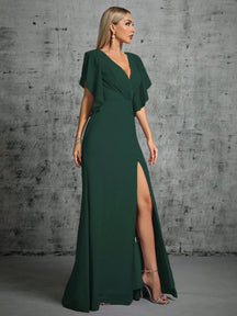 Butterfly Sleeve Split Thigh Bridesmaid Dress