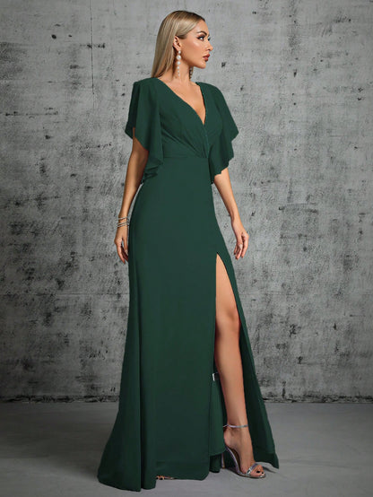 Butterfly Sleeve Split Thigh Bridesmaid Dress