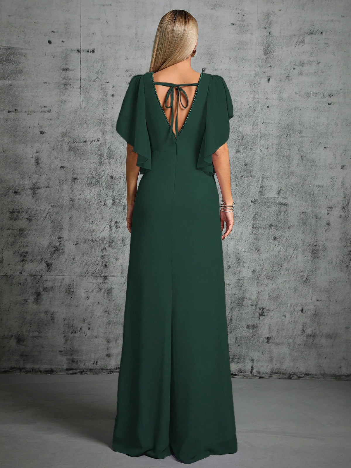 Butterfly Sleeve Split Thigh Bridesmaid Dress