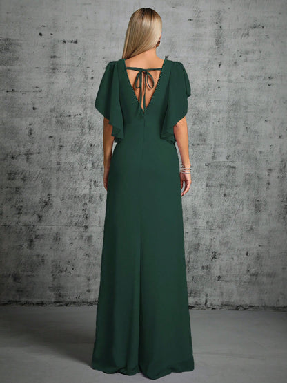 Butterfly Sleeve Split Thigh Bridesmaid Dress