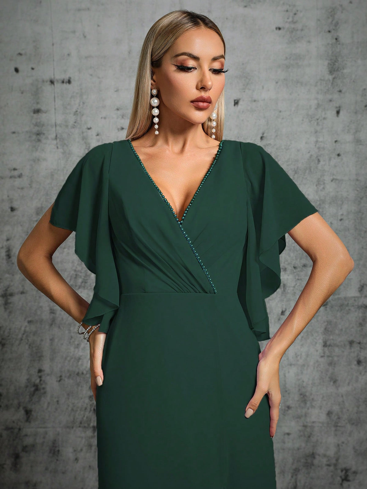 Butterfly Sleeve Split Thigh Bridesmaid Dress