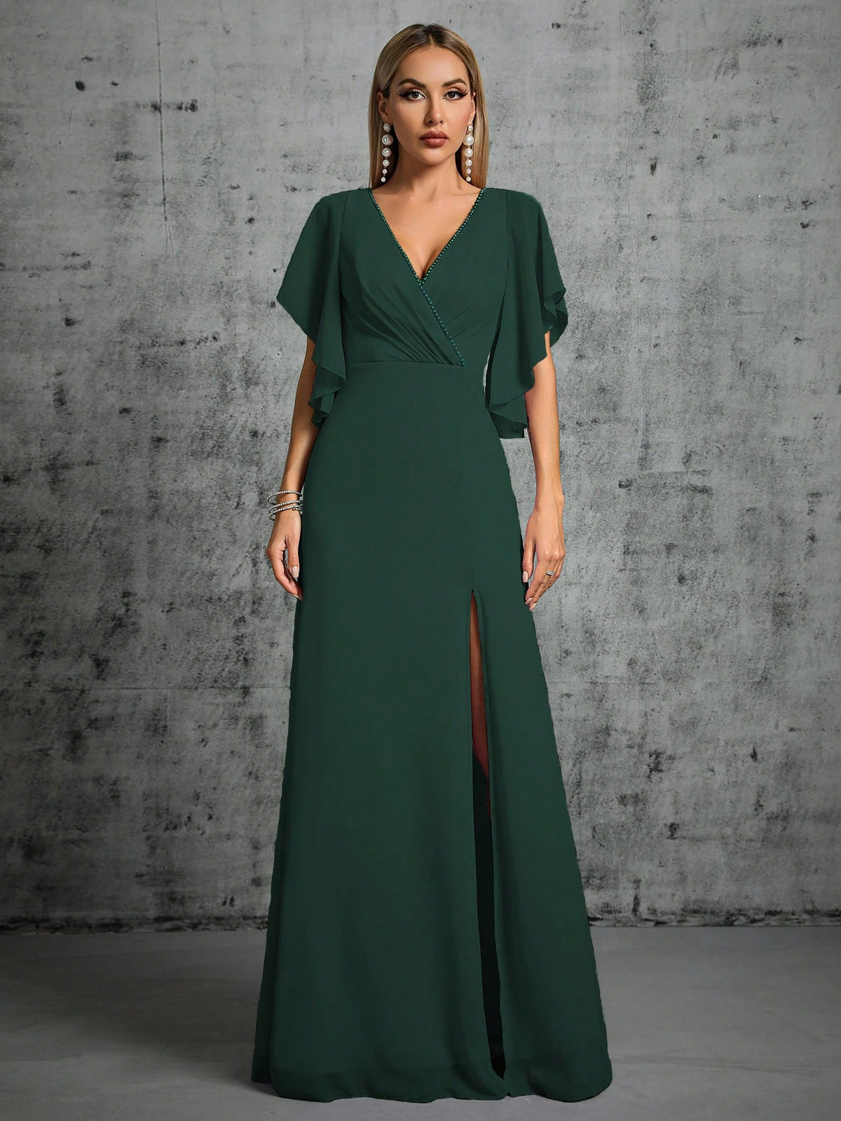 Butterfly Sleeve Split Thigh Bridesmaid Dress