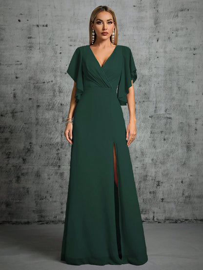 Butterfly Sleeve Split Thigh Bridesmaid Dress