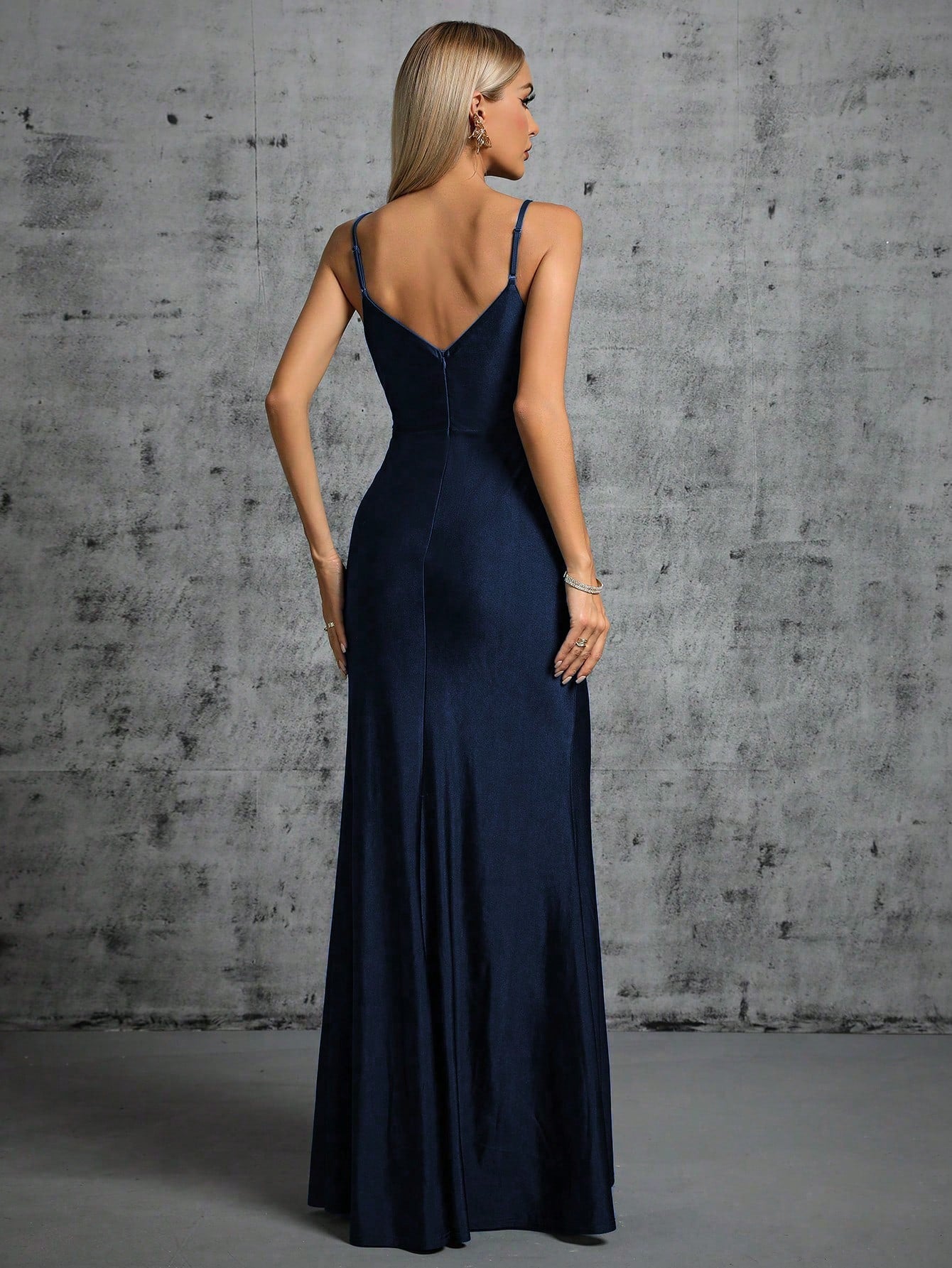 Ruched Split Thigh Bridesmaid Dress Elegant Formal Evening Prom Wedding Guest Gown, For Graduation, Dinner Party Dress