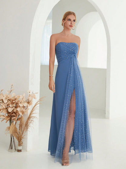 Mesh Net Frayed Ribbon Silk Skirt With Slits