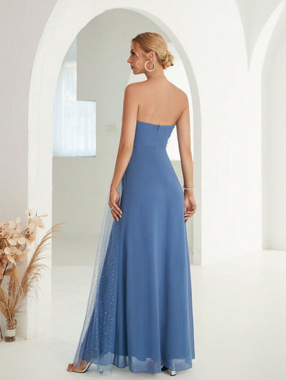 Mesh Net Frayed Ribbon Silk Skirt With Slits