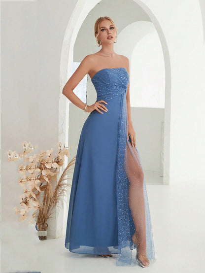 Mesh Net Frayed Ribbon Silk Skirt With Slits
