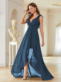 Asymmetric Ruffle Chiffon Elegant Bridesmaid Dress Wedding