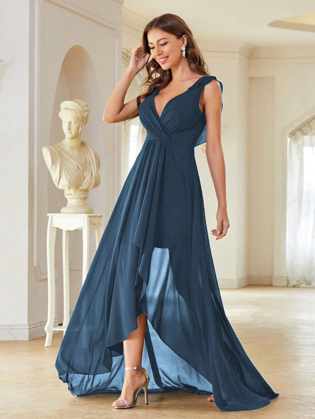 Asymmetrical Ruched Chiffon Elegant Bridesmaid Dress Wedding