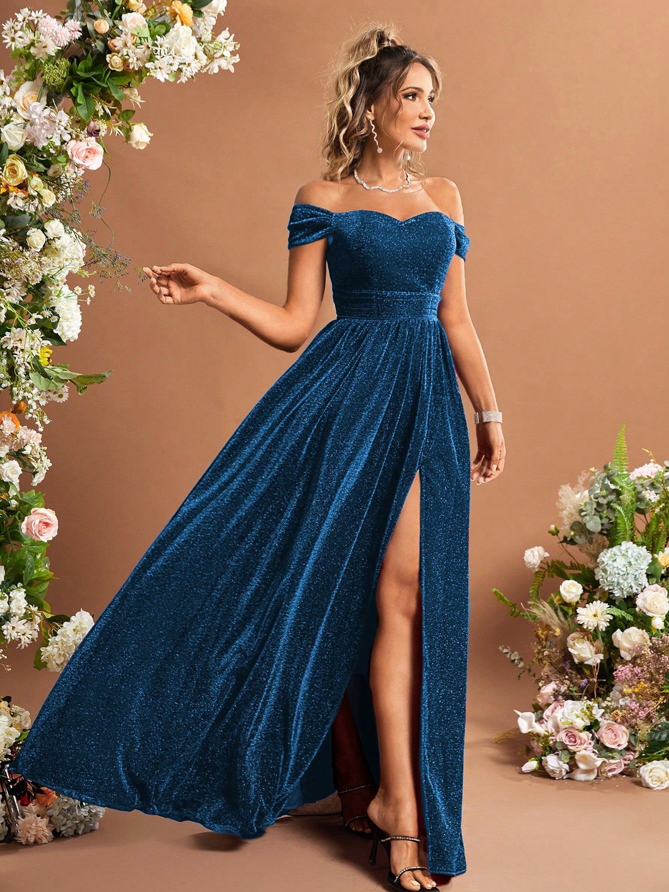 Lady's Glittering One-Sleeve High-Arc Back Bridal Gown For Adults Wedding Party