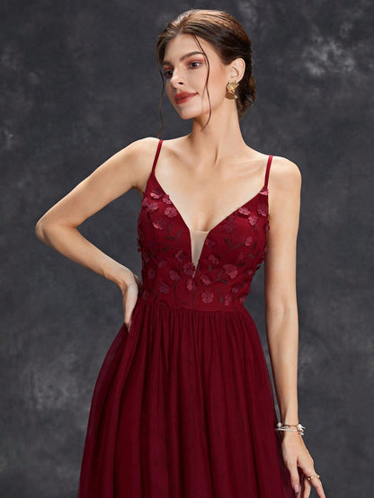 Floral Appliques Mesh Overlay Cami Wedding Dress Elegant Bridal Dress,Bride Spring