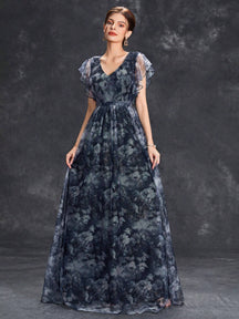 Women's Floral Print Butterfly Sleeve Elegant Bride Mother Formal Dress Vacation Wedding