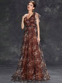 Women's Floral Print Butterfly Sleeve Elegant Bride Mother Formal Dress Vacation Wedding