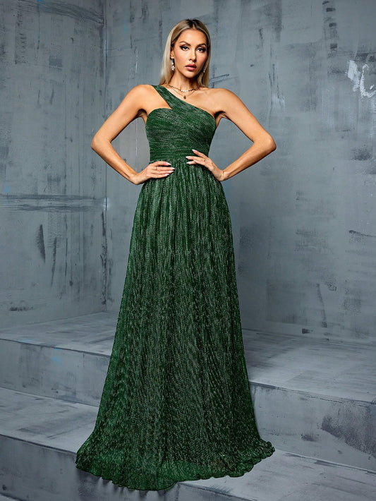 Sleeveless Metallic Yarn Maxi Dress With Flared Skirt