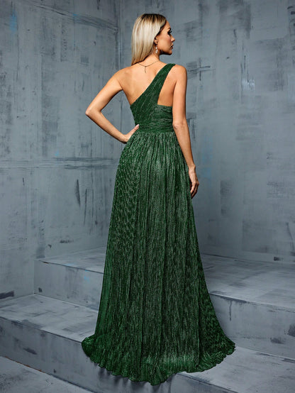 Sleeveless Metallic Yarn Maxi Dress With Flared Skirt