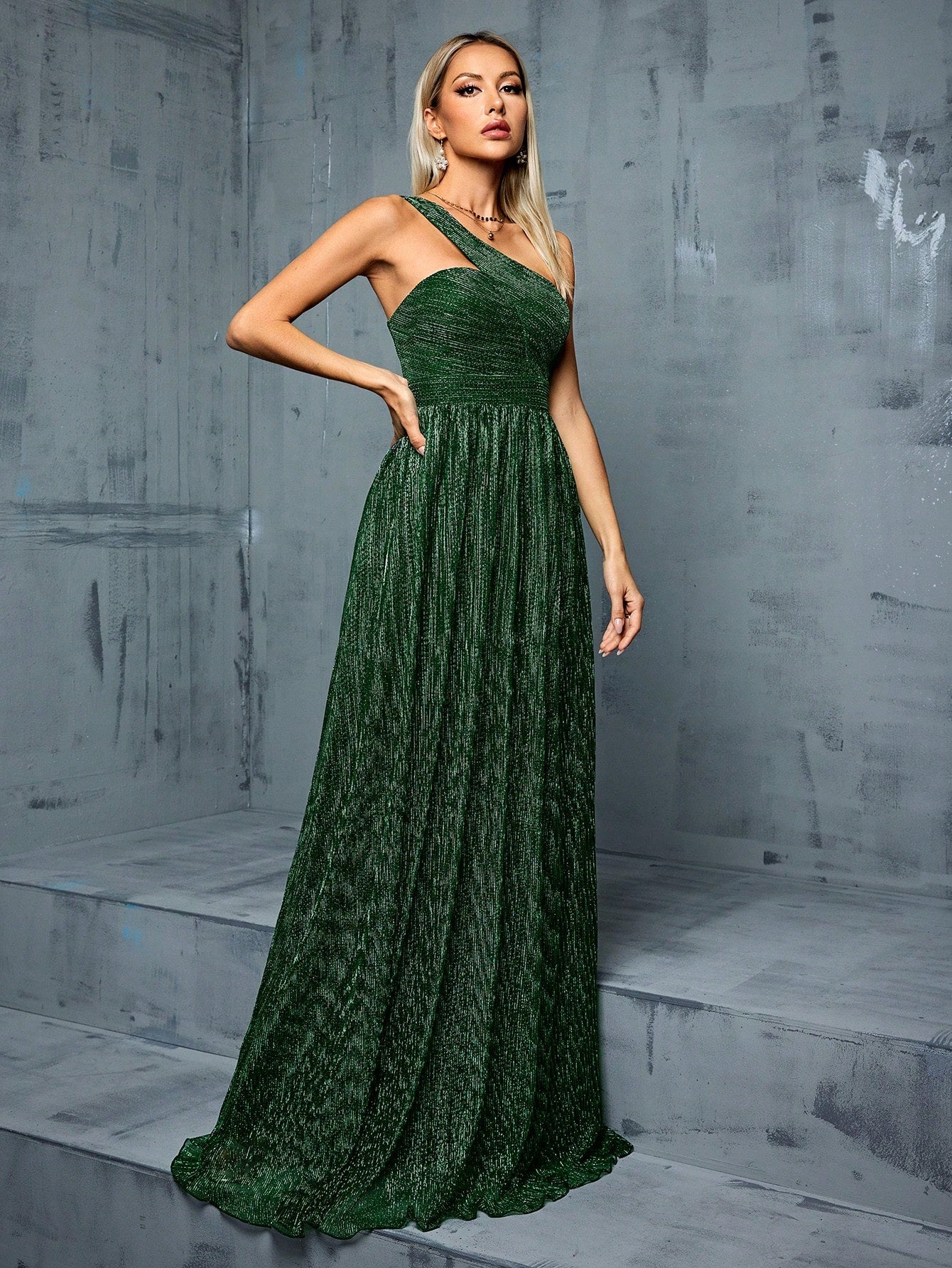 Sleeveless Metallic Yarn Maxi Dress With Flared Skirt