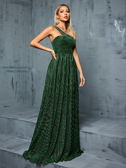 Sleeveless Metallic Yarn Maxi Dress With Flared Skirt