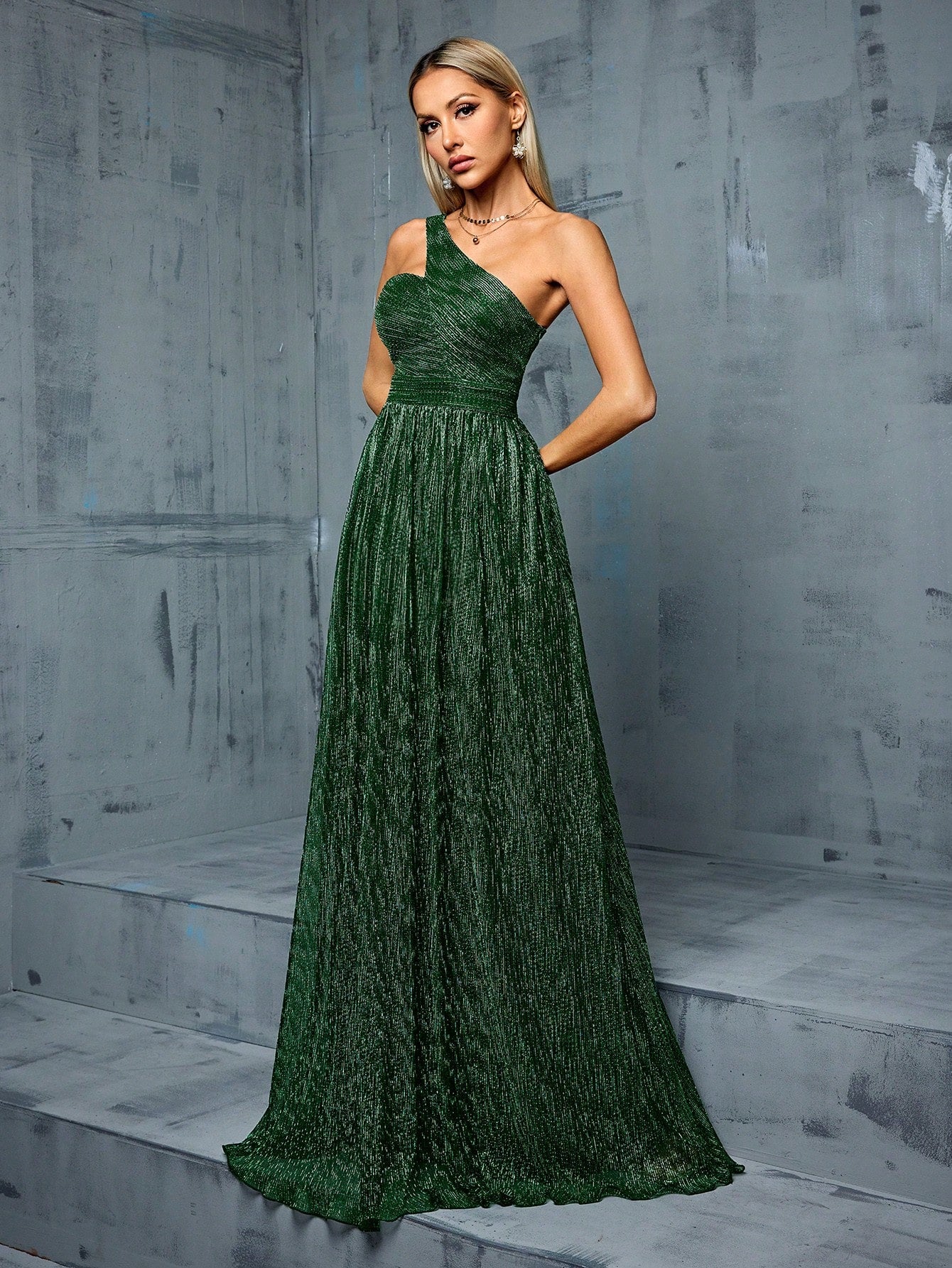Sleeveless Metallic Yarn Maxi Dress With Flared Skirt