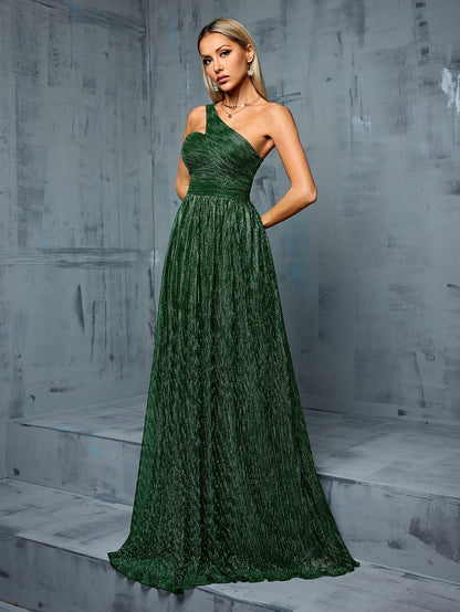 Sleeveless Metallic Yarn Maxi Dress With Flared Skirt