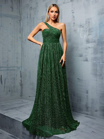 Sleeveless Metallic Yarn Maxi Dress With Flared Skirt