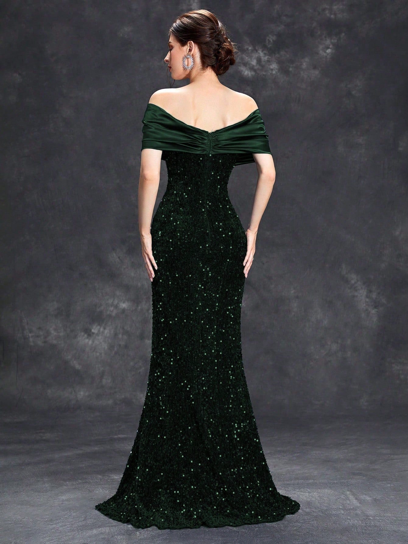 Sequin Patchwork Off Shoulder Formal Dress, Mermaid Style Elegant Evening Gown, Suitable For Weddings, Graduations, Galas And Other Formal Occasions