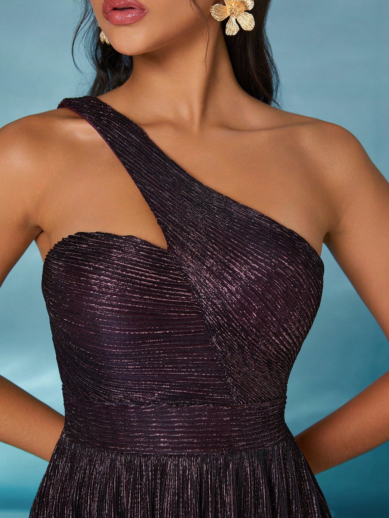 Sleeveless Metallic Yarn Maxi Dress With Flared Skirt