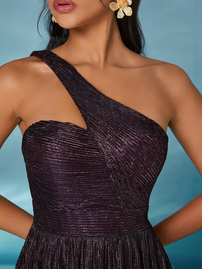 Sleeveless Metallic Yarn Maxi Dress With Flared Skirt