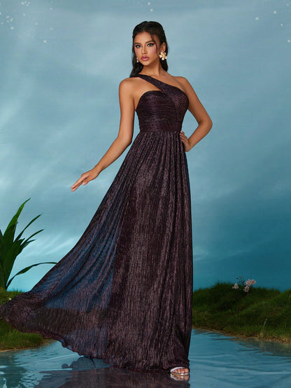 Sleeveless Metallic Yarn Maxi Dress With Flared Skirt