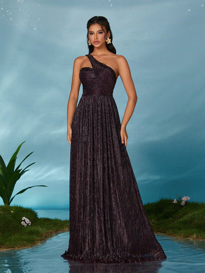 Sleeveless Metallic Yarn Maxi Dress With Flared Skirt