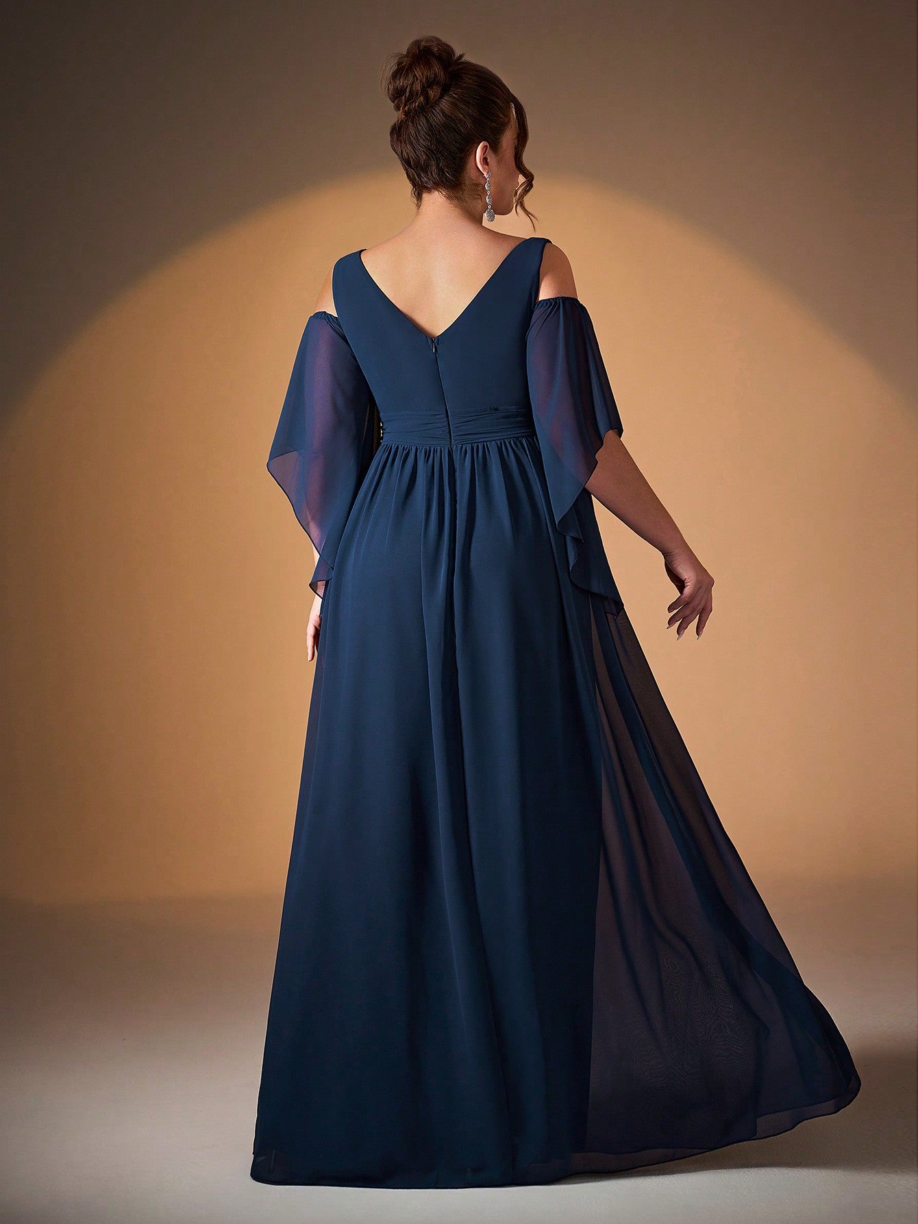 New Elegant Off-Shoulder Bridesmaid Dress, Ruffle Flare Sleeve Chiffon Dress For Women, Plus Size Party Wedding