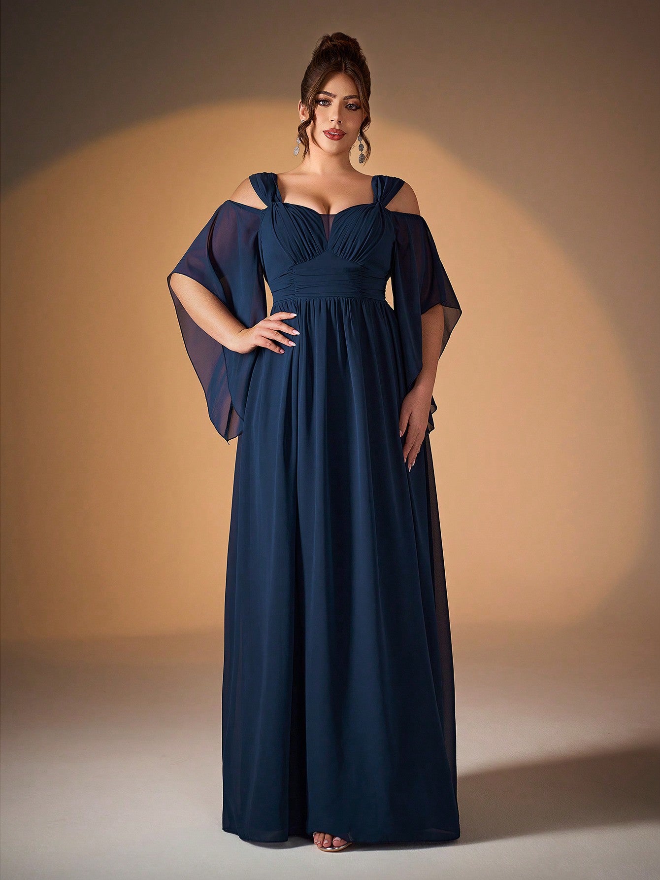 New Elegant Off-Shoulder Bridesmaid Dress, Ruffle Flare Sleeve Chiffon Dress For Women, Plus Size Party Wedding