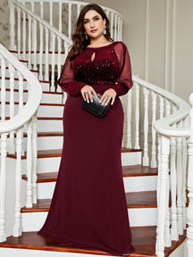 Plus Size Women's Shiny Mesh Evening Gown, Sequin Mermaid Style, Suitable For Wedding Guests, Formal Occasions