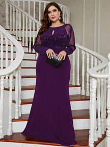 Plus Size Women's Shiny Mesh Evening Gown, Sequin Mermaid Style, Suitable For Wedding Guests, Formal Occasions