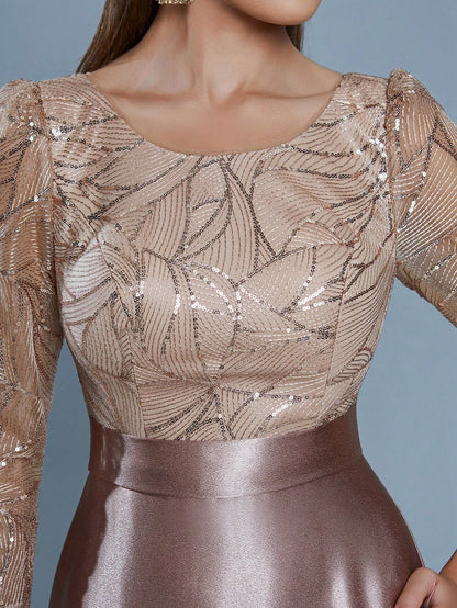 New Elegant Embroidered Sequin 3/4 Sleeve Bridesmaid Dress
