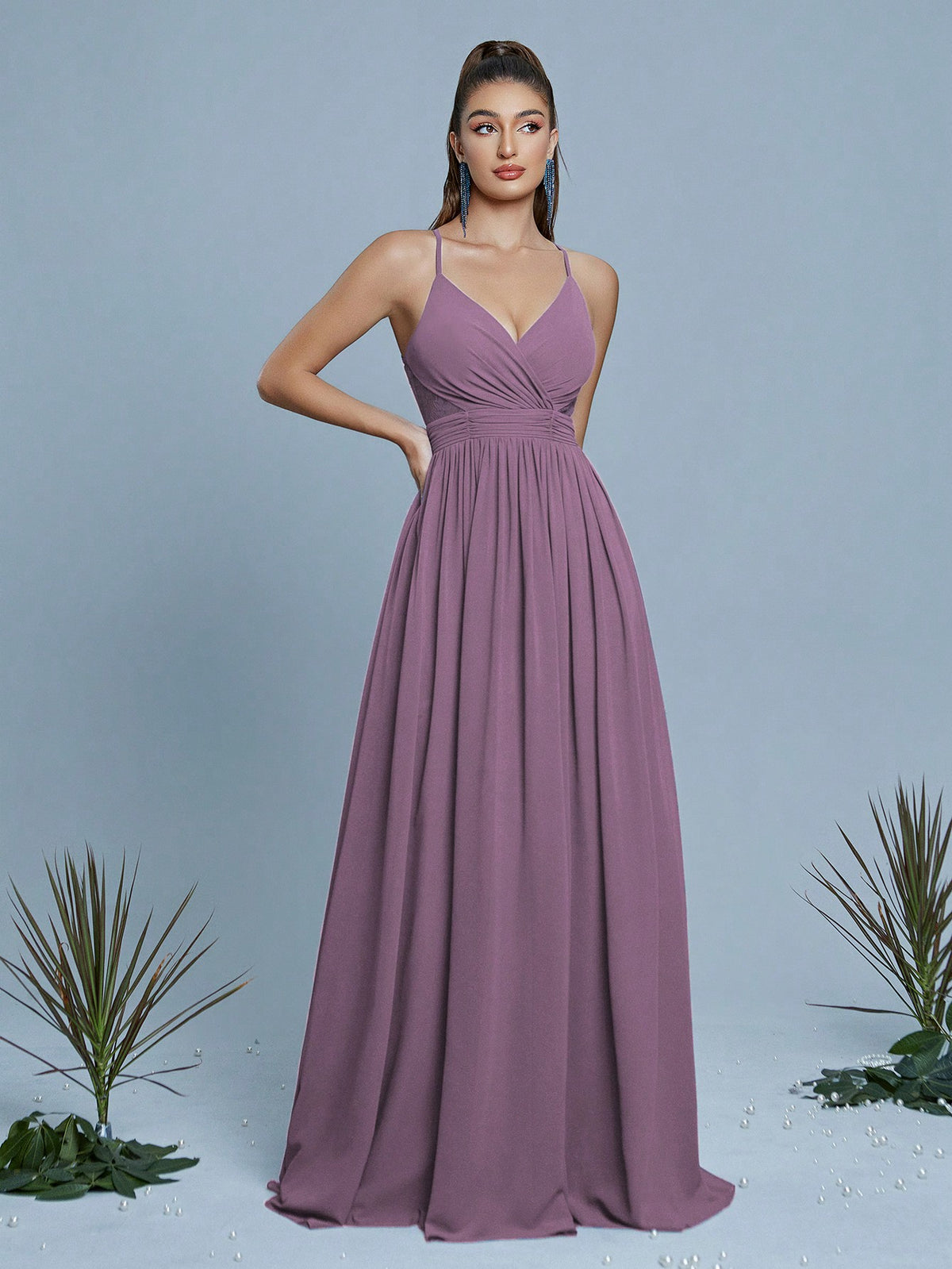 Contrast Lace Twist Backless Chiffon Bridesmaid Dress Elegant Dress, For Valentine's Day Wedding Spring