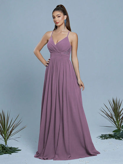 Contrast Lace Twist Backless Chiffon Bridesmaid Dress Elegant Dress, For Valentine's Day Wedding Spring