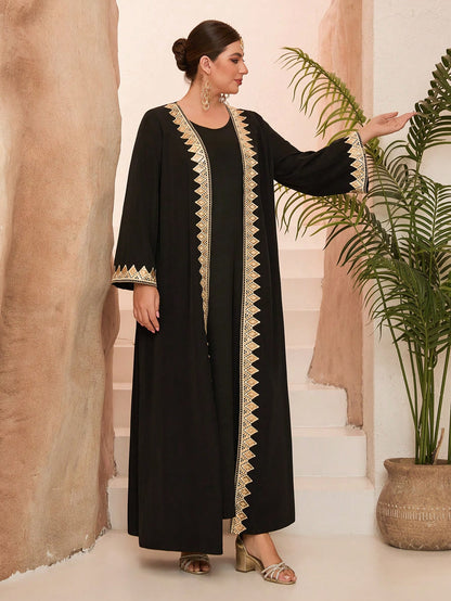 Plus Size New Arrival,Large Women's Arabic Burqa,Long Sleeve,Gold Lace,Heavy Stitching,Satin Lacing, Robe (Not Included, Inside)