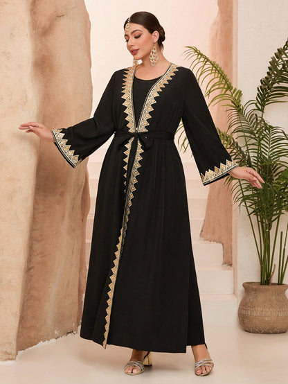Plus Size New Arrival,Large Women's Arabic Burqa,Long Sleeve,Gold Lace,Heavy Stitching,Satin Lacing, Robe (Not Included, Inside)