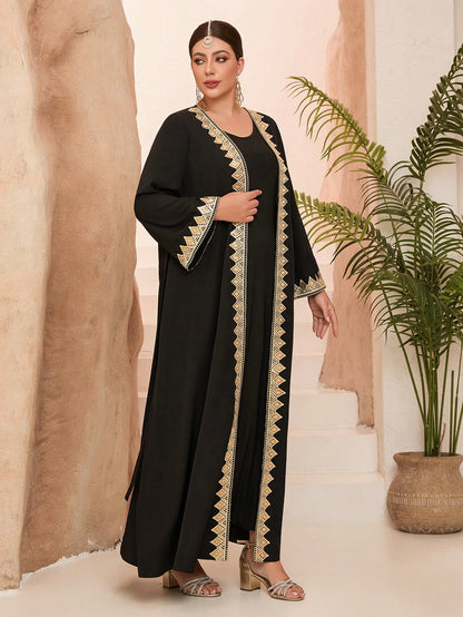 Plus Size New Arrival,Large Women's Arabic Burqa,Long Sleeve,Gold Lace,Heavy Stitching,Satin Lacing, Robe (Not Included, Inside)